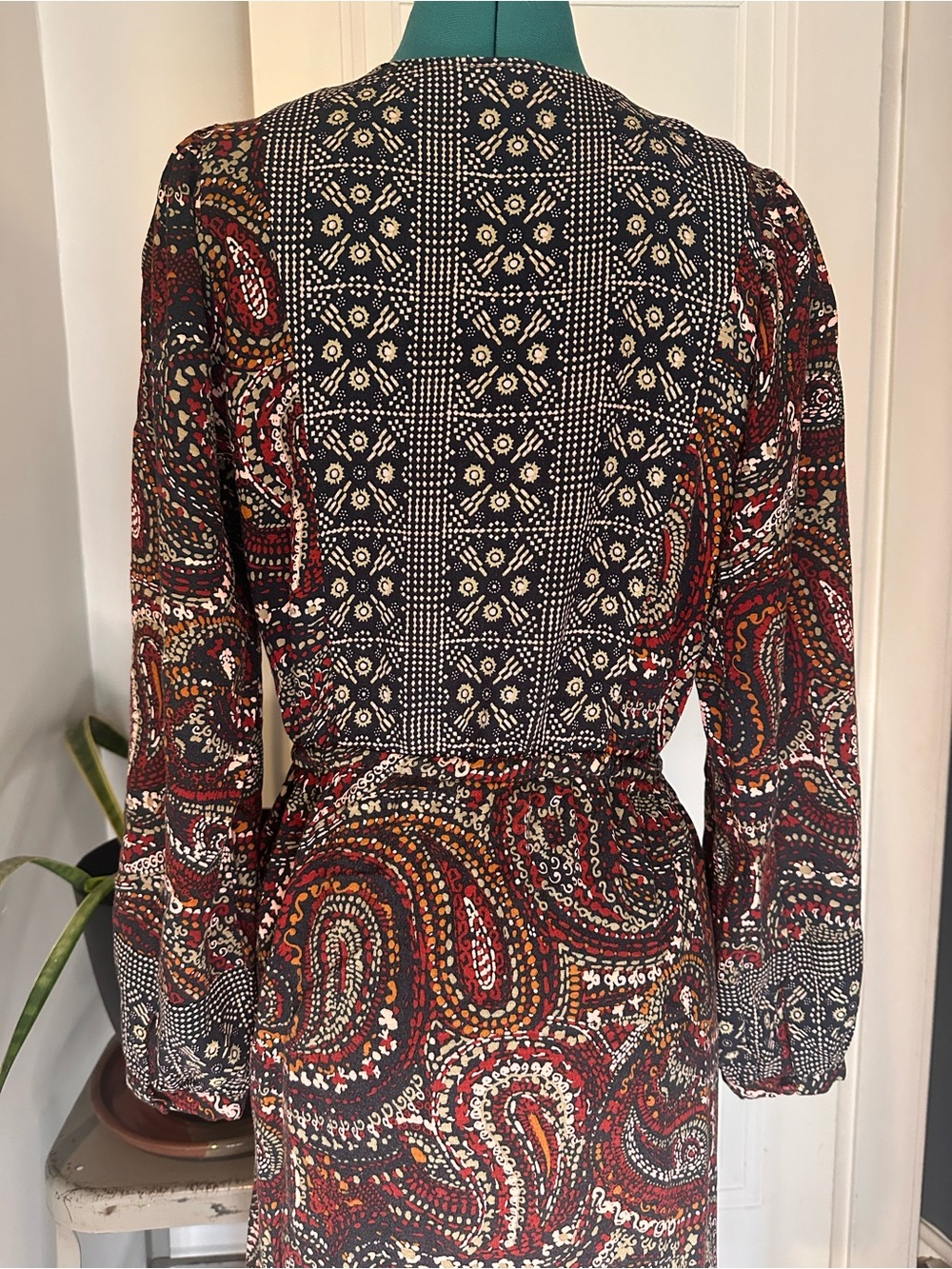 Knox Rose Burgundy Paisley Long Sleeve Maxi Dress with buttons - Picture 8 of 11